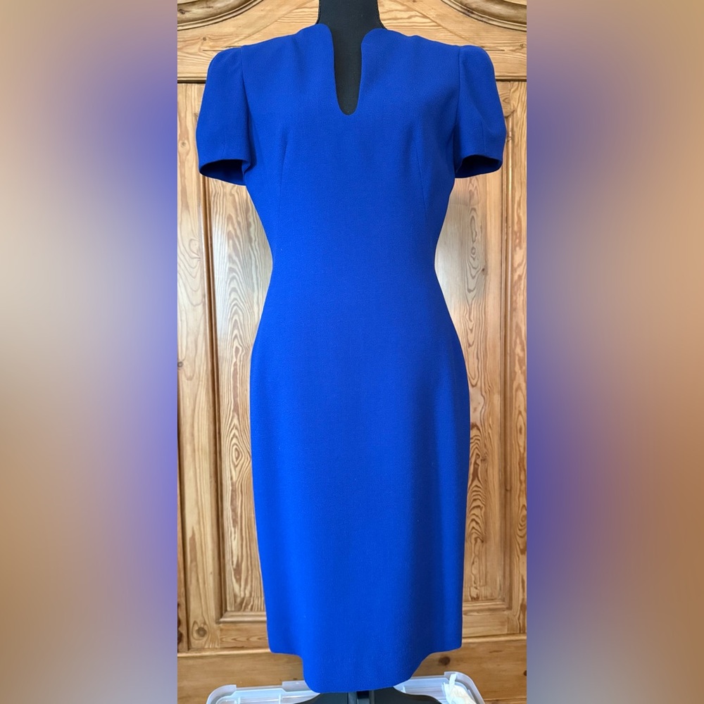 Alexander McQueen Cobalt Wool Crepe Sheath Dress IT44